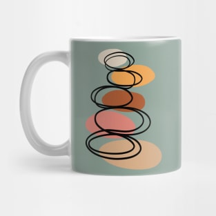 Modern minimalist balancing stones in earth tones illustration on calming green background Mug